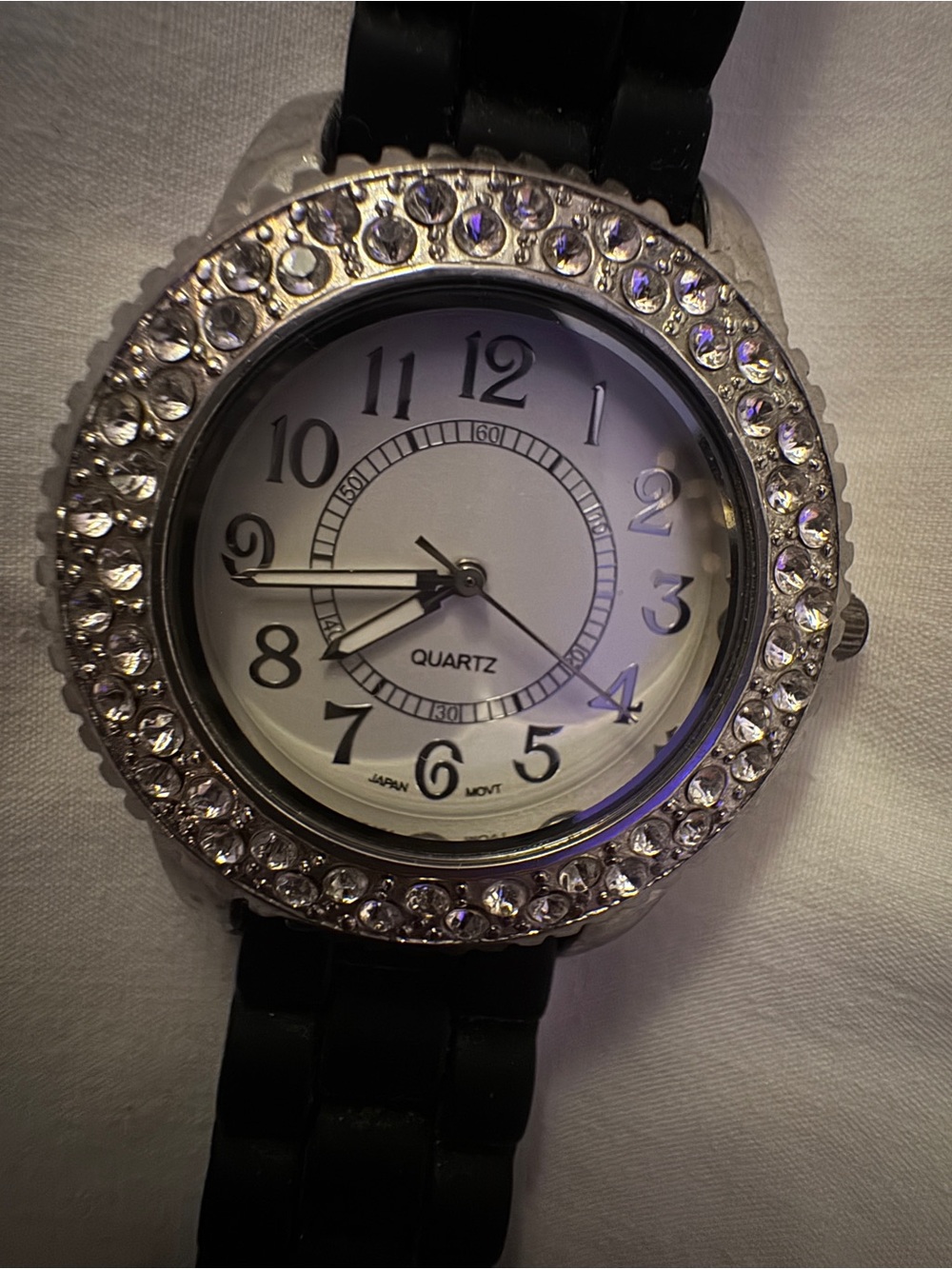 Women's Crystal Bezel Silicone Strap Watch - Black